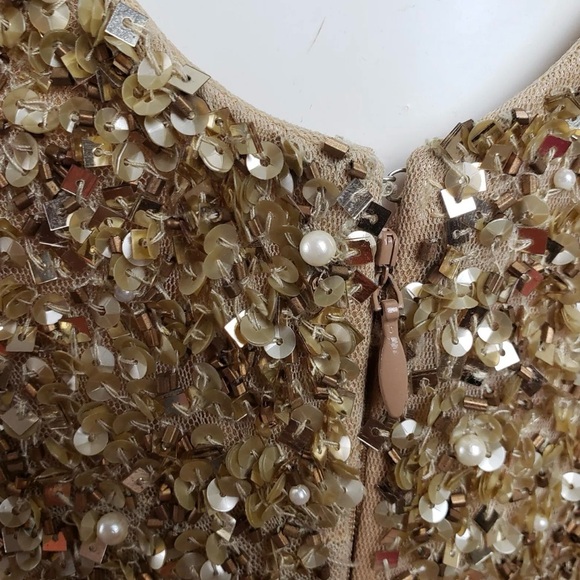 Aidan Mattox Gold Sequin Pearl Mini 1-Shoulder Holiday Party Dress  Sz 4 w/ Flaw - Picture 5 of 15